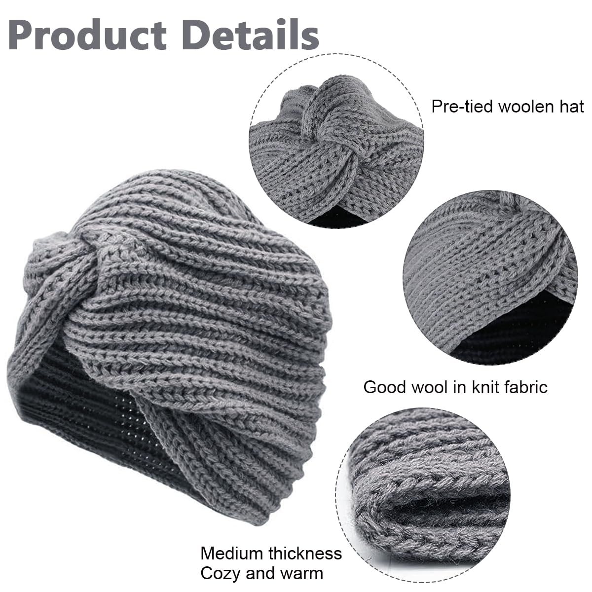 PALAY Turban Cap Winter Cap for Women Woolen Cap for Women Winter Warm Caps Fashion Knitting Hat Stretchy Knitting Couple Cap Crochet Cap Gift Winter Clothes for Women (Grey)