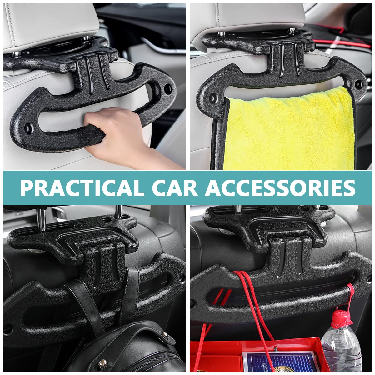 STHIRA Car Back Seat Hook, Car Back Seat Headrest Hanger Holder Storage Hook Organizer, Car Headrest Hanger Hooks Grab Bar Handle Holder for Clothes, Tower, Hangbag, Backpac, Coat, Car Interior Accessories
