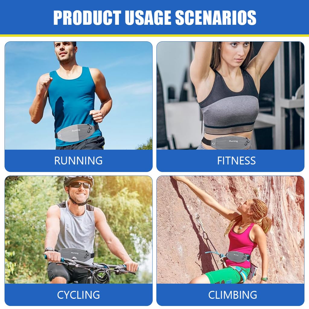 Proberos Jogging Belt Bag Waist Pack Sweatproof Running Bag Double Layer Zipper Pouch Lightweight Jogging Belt Bag Adjustable Elastic Nylon Belt Design Outdoor Belt Bag for Running, Jogging, Fitness