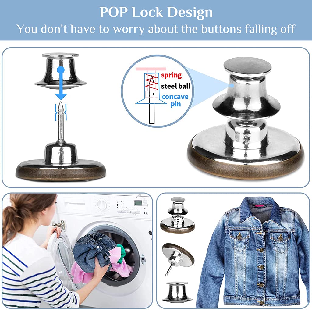 HASTHIP 10pcs Detachable Buttons for Jeans, Instant Pants Waist Button Pins, Adjustable Button for Jeans Replacement, Metal No Sew Tightener for Reduce Loose Pants Waist or DIY Crafts