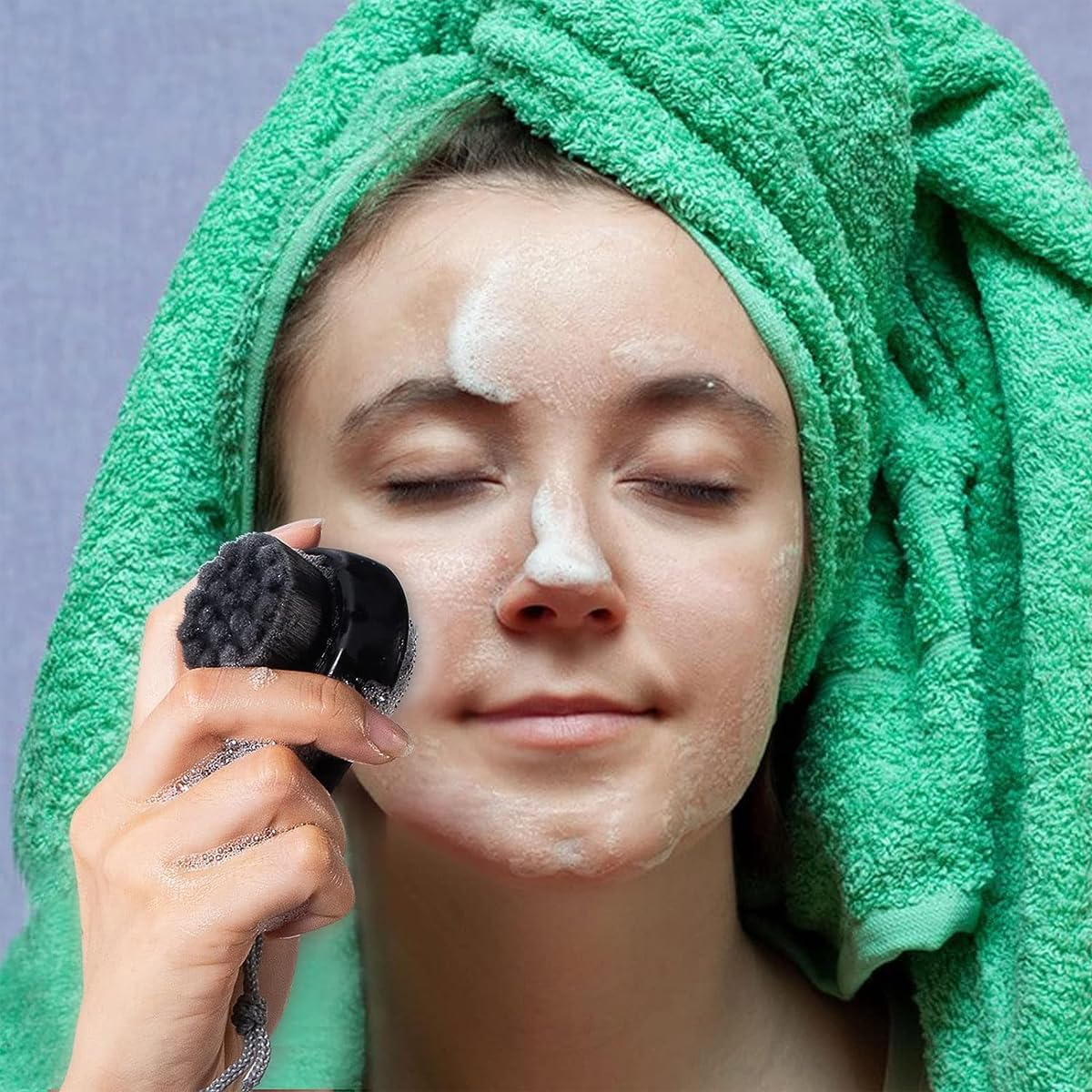 MAYCREATE Facial Cleansing Brush 2 in 1 for Face Exfoliation, Face Wash Brush with Silicone Face Scrubber Exfoliator and Soft Bristles Brush for Deep Skin Cleansing