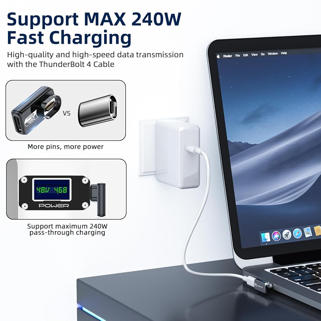 ZORBES® USB C 4.0 Adapter, Right Angle Magnetic USB C Adapter Supports PD 240W 40Gbps Adapter & 8K@60Hz Video Display PD24Pin Zinc Alloy USB C Adapter for Thunderboard 4/3 MacBook Pro/Air