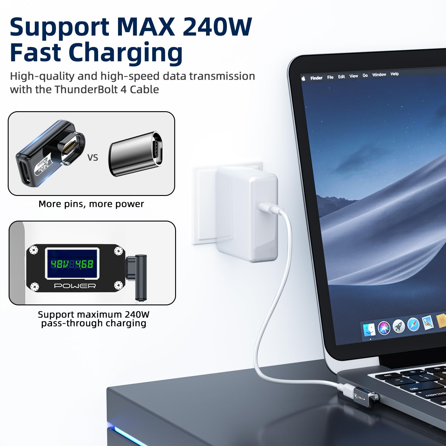 ZORBES® USB C 4.0 Adapter, Right Angle Magnetic USB C Adapter Supports PD 240W 40Gbps Adapter & 8K@60Hz Video Display PD24Pin Zinc Alloy USB C Adapter for Thunderboard 4/3 MacBook Pro/Air