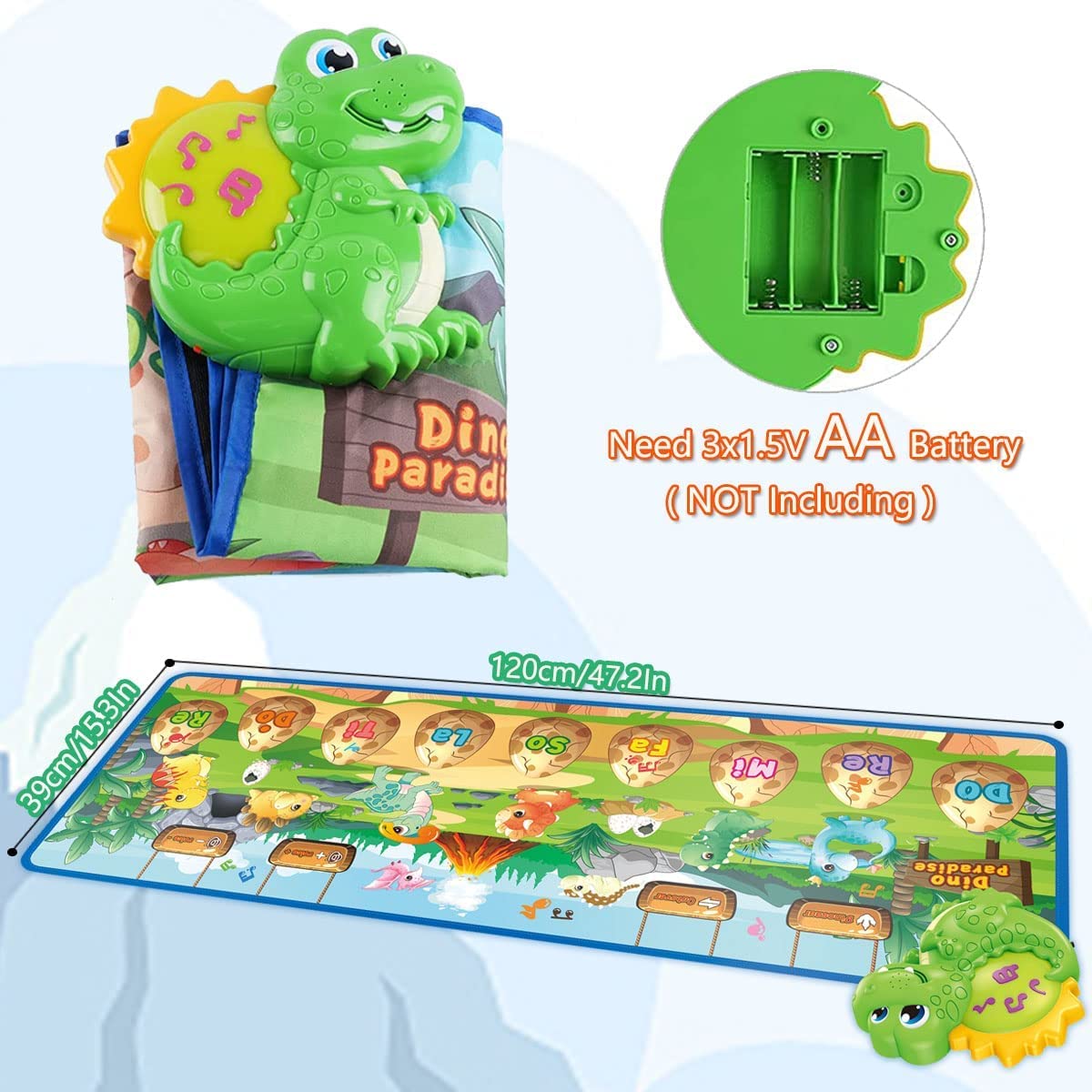 PATPAT Musical Mat for Kids, 47.2''*15.3'' Dinosaur Musical Play Mat Baby Piano Mat with 9 Piano Keys & Preset Songs, Music Mat for Kids 2-6 Years Old, Toys for 3 Year Old Boy Gifts for Boys Girls