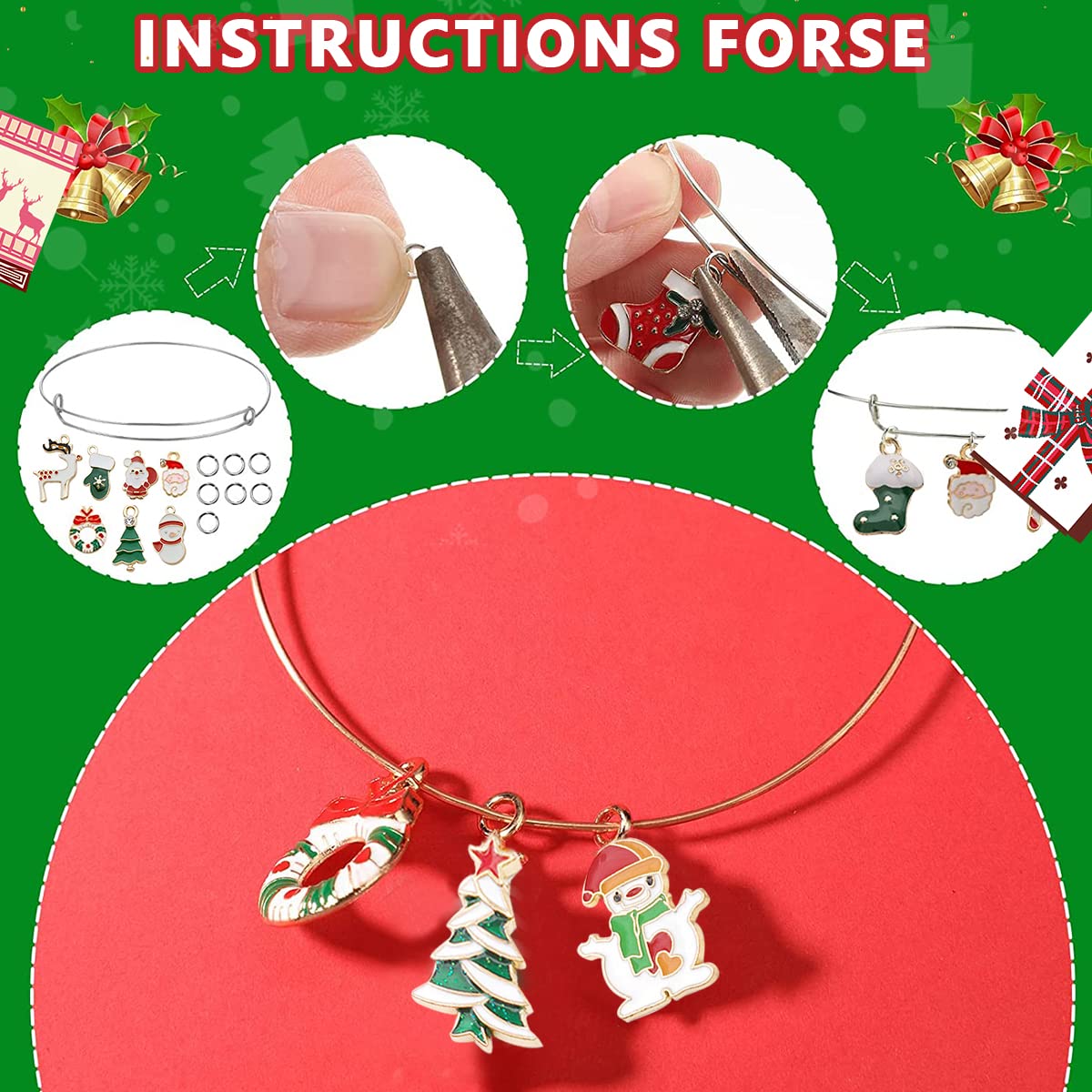 SANNIDHI 50pcs Christmas Charms Pendants Kit Assorted Cartoon Gold Plated Enamel Pendant for Necklace Bracelet Jewelry Making Charms and DIY Crafting