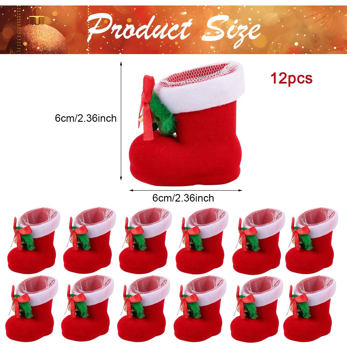 HASTHIP 12Pcs Christmas Santa Claus Boots Gift Bags Christmas Mini Santa Claus Desk Decor Creative Flocking Christmas Candy Bag Gift Packing Home Decor, 5x6cm
