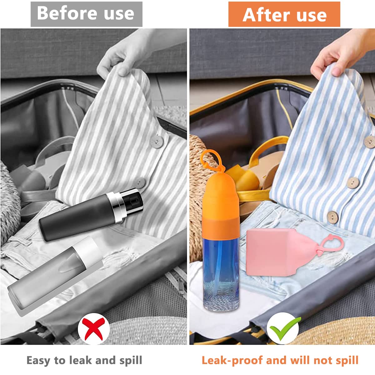 MAYCREATE 8Pcs Elastic Sleeves for Leak Proofing Travel Bottle Covers for Toiletries, Reusable Silicone Travel Container Sleeves with Pull Handle for Shampoo Lotion Leakproof Luggage Accessories
