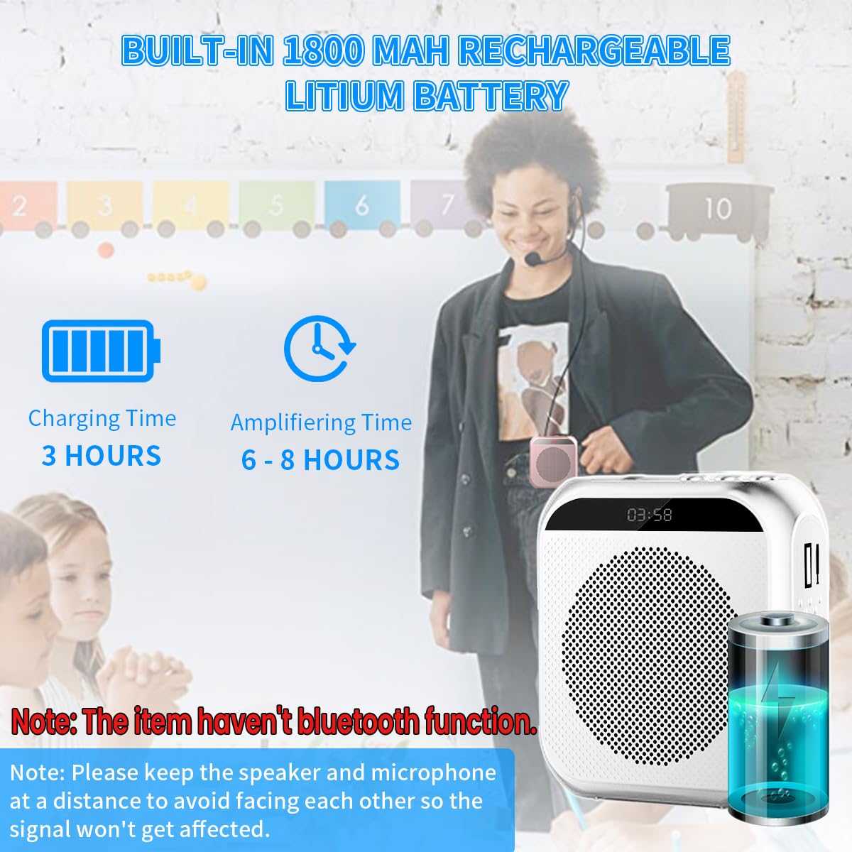 ZORBES Voice Amplifier for Teachers - Microphone Headset Set 2200 mAh, with Headset Microphone Support TF Card/U Flash Disk, Portable Voice Amplifier for Teachers, tour guide, coach, speaker