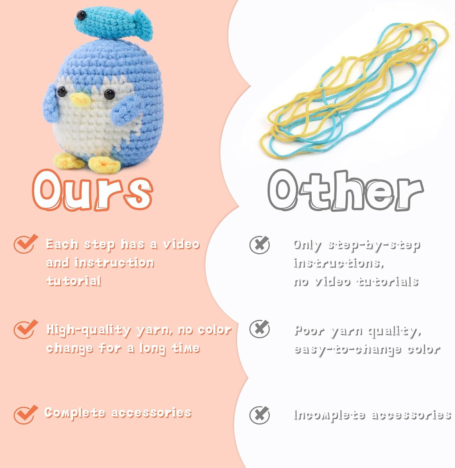 PATPAT DIY Crochet Art Kit Cute Stuffed Penguin Crochet Toy Material Kit Beginners DIY Crochet Kit with Crochet Needles, Yarns, Instruction, DIY Crochet Gift Birthday Gift Car Interior Decor