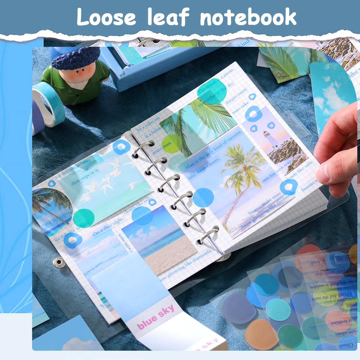 HASTHIP 150Pcs Journal Kit, Journaling Kit Journal Stickers Journal Supplies, Scrapbook Stickers Pack for Art Journaling Bullet Junk Journal Planners, DIY Decoration Paper Craft Kits (Blue Sky)