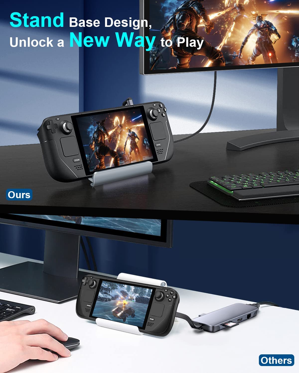 Verilux Multipurpose Gaming Steam Deck Steam Dock Station 6 in 1 Steam Dock USB Hub with HDMI 2.0 4K@30Hz, Gigabit Ethernet, USB Port for Charging, Data Transfer