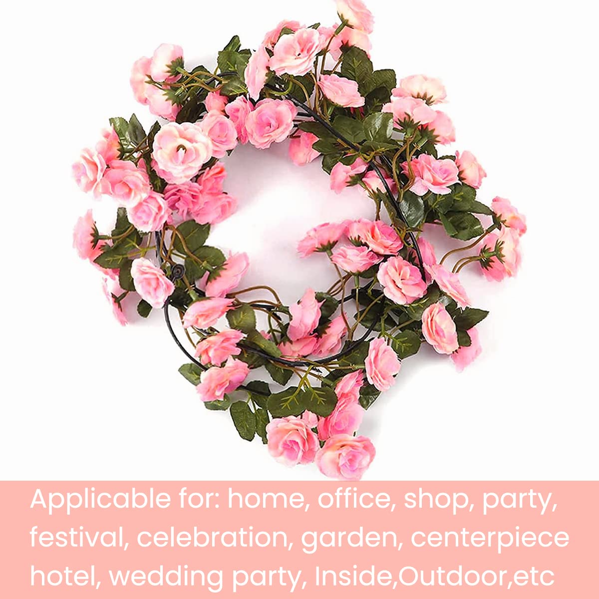 HASTHIP Artificial Rose Flowers Vine Garland, 1.8m Fake Artificial Flower Hanging Rose Ivy Flowers Garland Ornament for Door, Room, Garden, Wedding Decroation, Pink