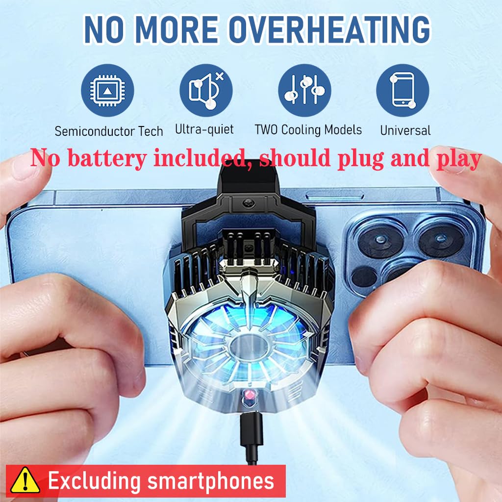 Verilux Phone Cooler for Gaming, Universal Moblie Cooler with Two Cooling Speeds, Mobile Phone Radiator Case for iPhone Android Smartphones from 4.5 to 7in, Cell Phone Cooler for Gaming Phone