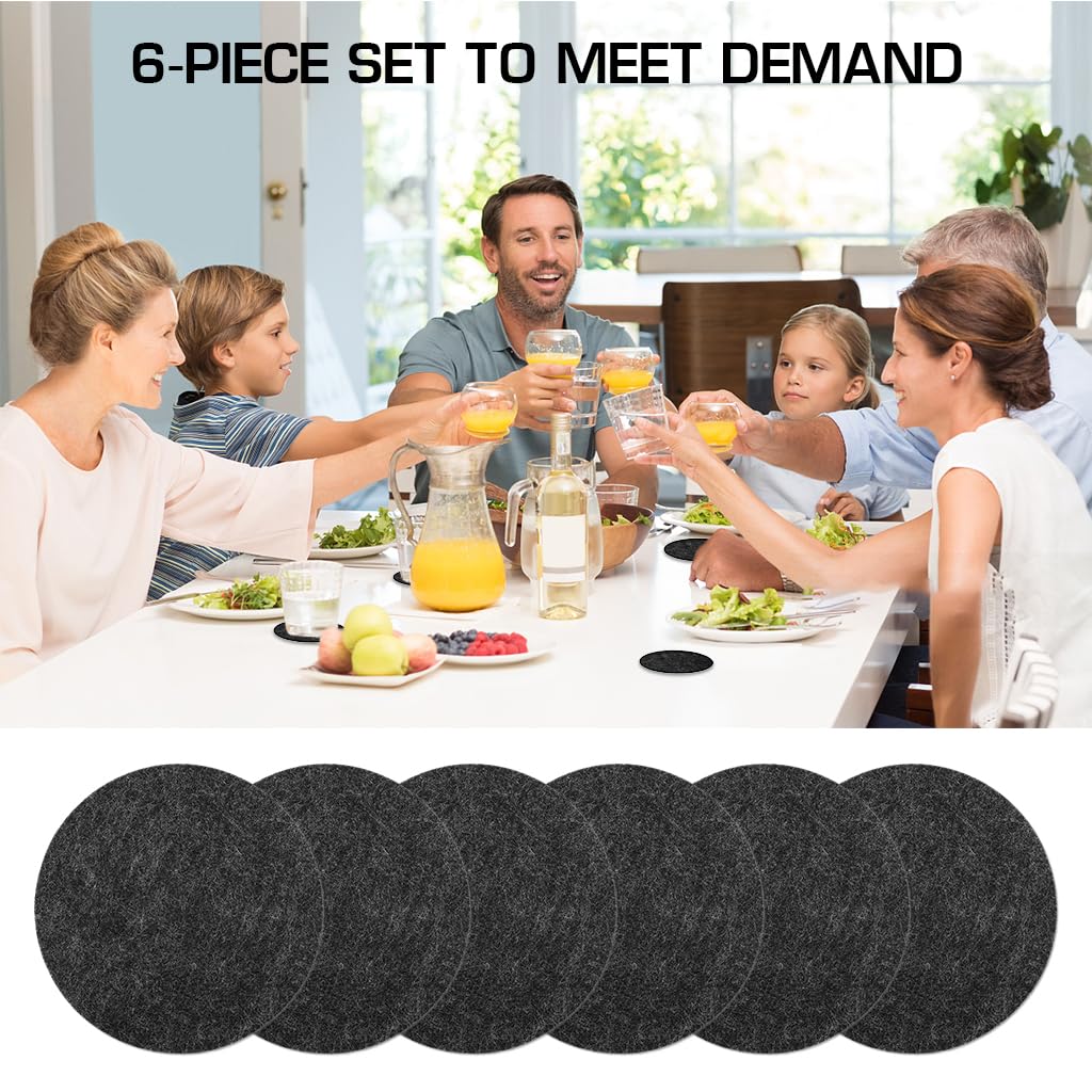 Supvox 6Pcs 3.93 Inch Round Felt Coasters - 3mm Thick Anti-Slip Double-Sided Minimalist Grey for Coffee & Tea Cups, Absorbent Felt Coasters for Home, Office, Gatherings