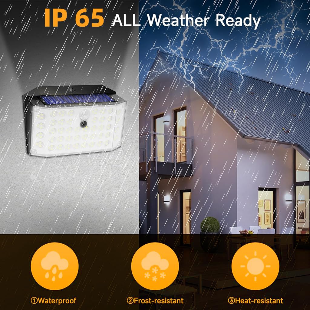 ELEPHANTBOAT 2Pcs LED Solar Light IP65 Waterproof Outdoor Motion Sensor Light, 132 LEDs 3 Modes High Brightness Sconce Wireless Front Porch Lamps for Pathway, Driveway, Porch