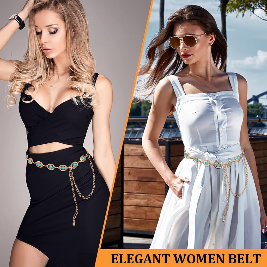 PALAY Gold Waist Chain for Women Stylish Body Belly Chain Ladies Peacock Blue Beaded Beach Hip Chain for Saree, Crop Tops, Bikinis Jewelry Accessories - 23.6+19.6 Inch