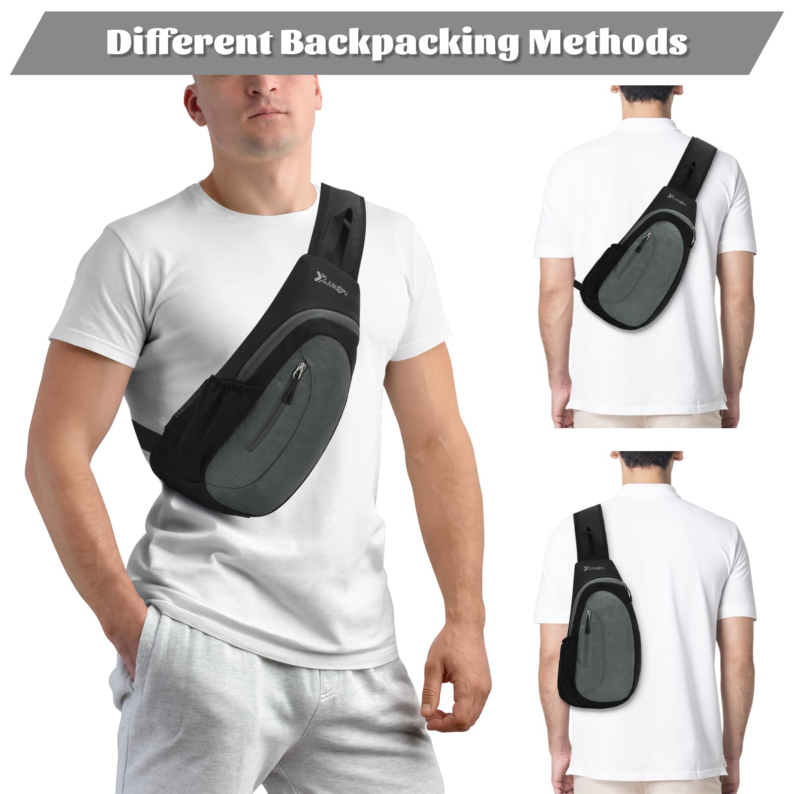 GUSTAVE Sling Bag for Men Waterproof Nylon Crossbody Bag Fashion Unisex Side Bag with Handle & Adjustable Strap, Convenient Chest Bag for Commuting, Travel, Outdoor Activities, Cycling(Grey)