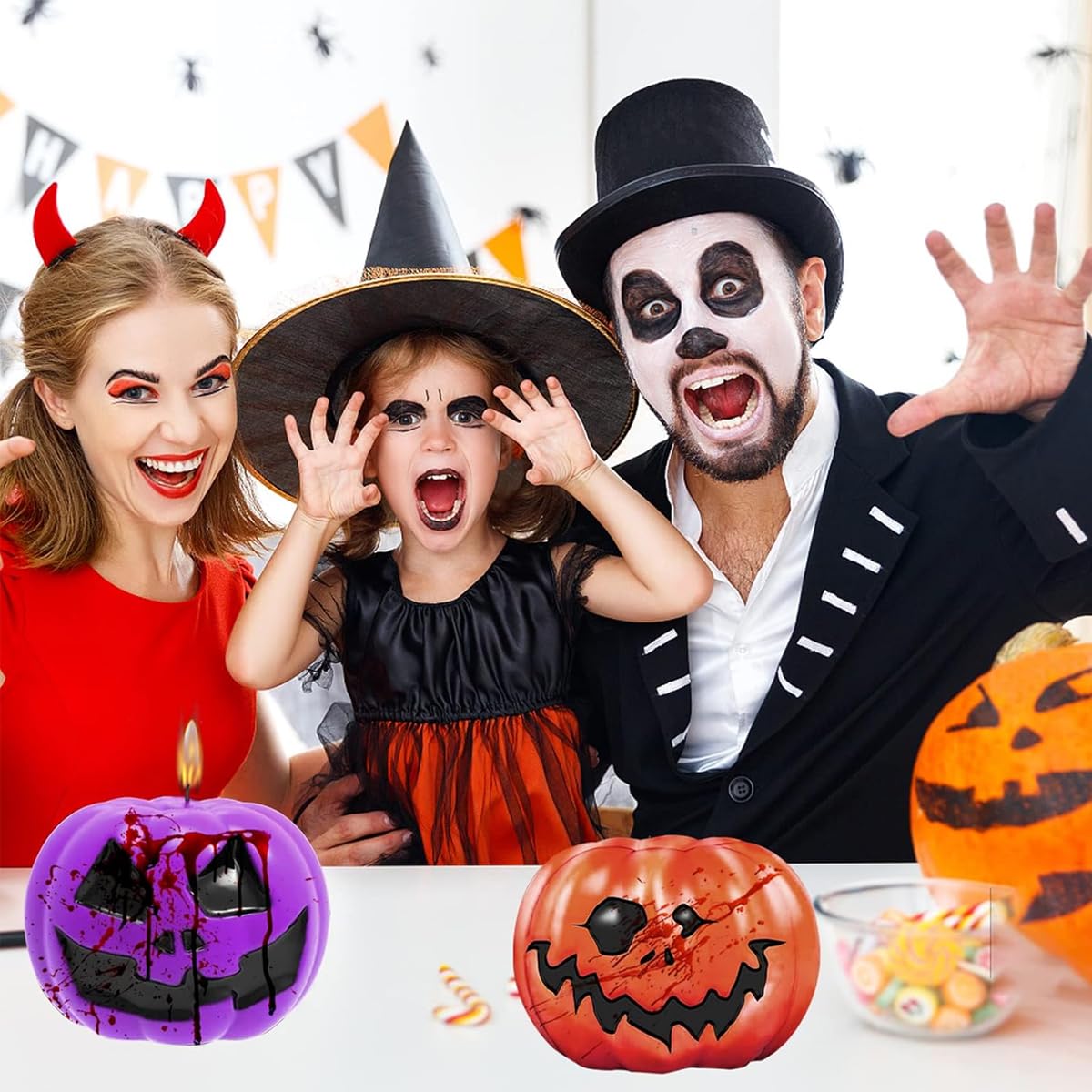 HASTHIP 2Pcs Halloween Pumpkin Resin Silicone Molds Evil Pumpkin Candle Mold DIY Resin Art DIY Hollow Out Smile Evil Pumpkin Candle Molds DIY Halloween Resin Pumpkin Desk Decor Silicone Molds