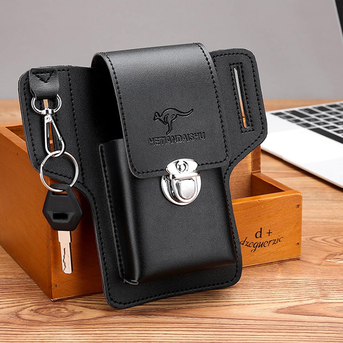 ZORBES Leather Holster for Belt Cigarette Box Holder Phone Holster Belt Attachment Holster Holster Leather Holster for Belt for Phone, Cigarette Box, Keys, Cards Compatible with 7'' Phone
