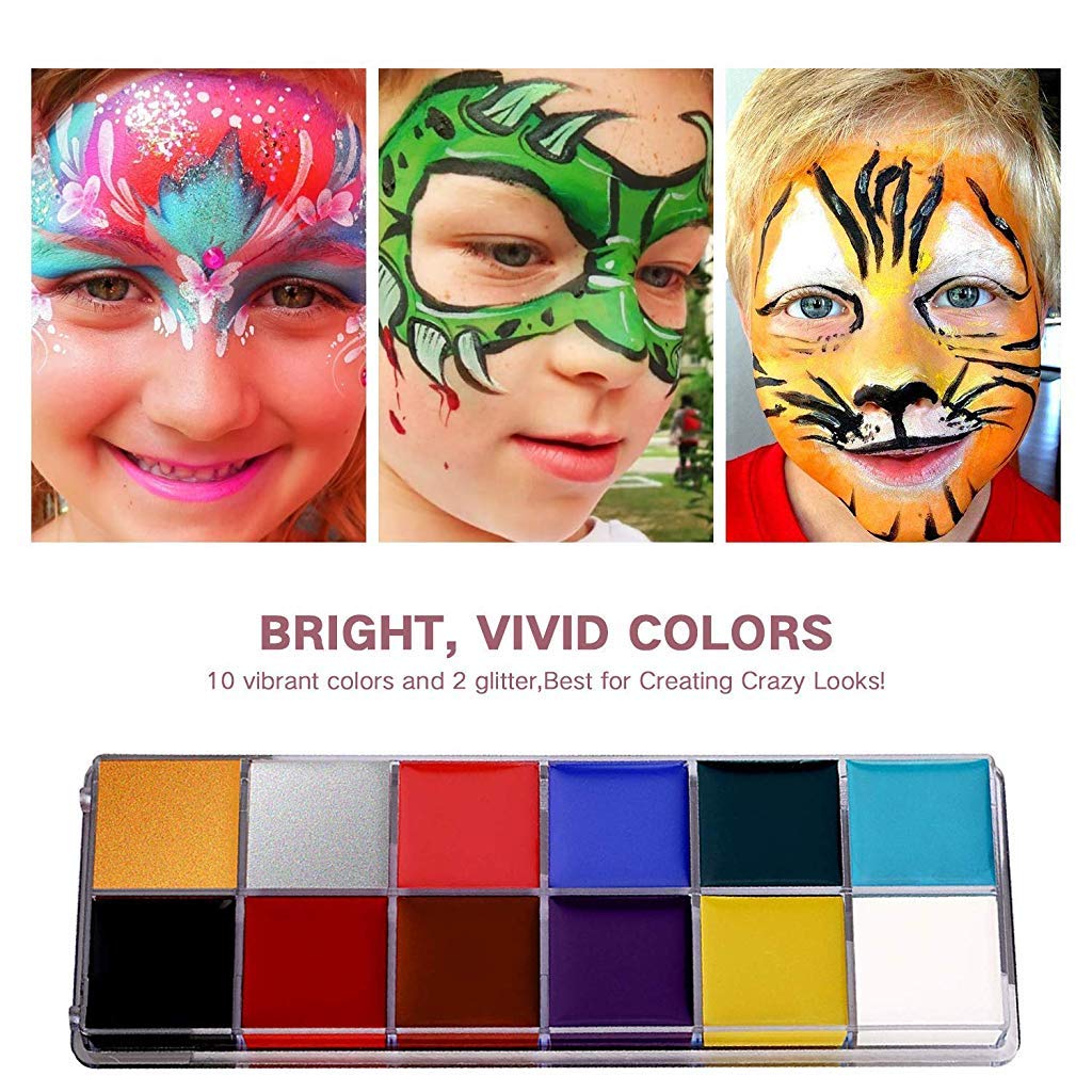 Climberty Face Body Paint Oil 12 Colors, Face Painting Kits, Professional Painting Halloween Art Party Fancy Make Up Set with 6 Brushes, Hypoallergenic Non-Toxic Oil Body Paint Kits for Adults Kids
