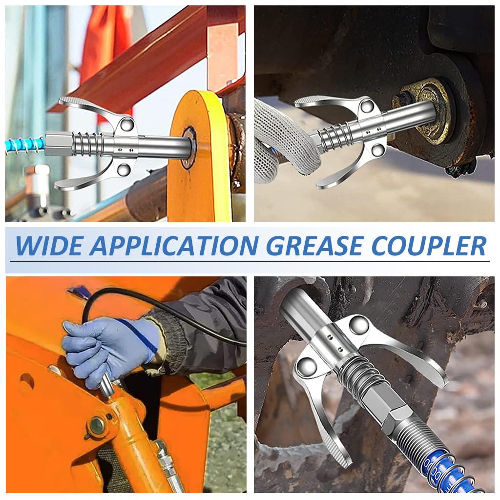 STHIRA Grease Gun Coupler, Strong Lock Release Grease Coupler, 12000 PSI Quick Release Metal Grease Gun Coupler Dual Handle Grease Gun Tip 30cm Hose Compatible with All Grease Gun 1/8