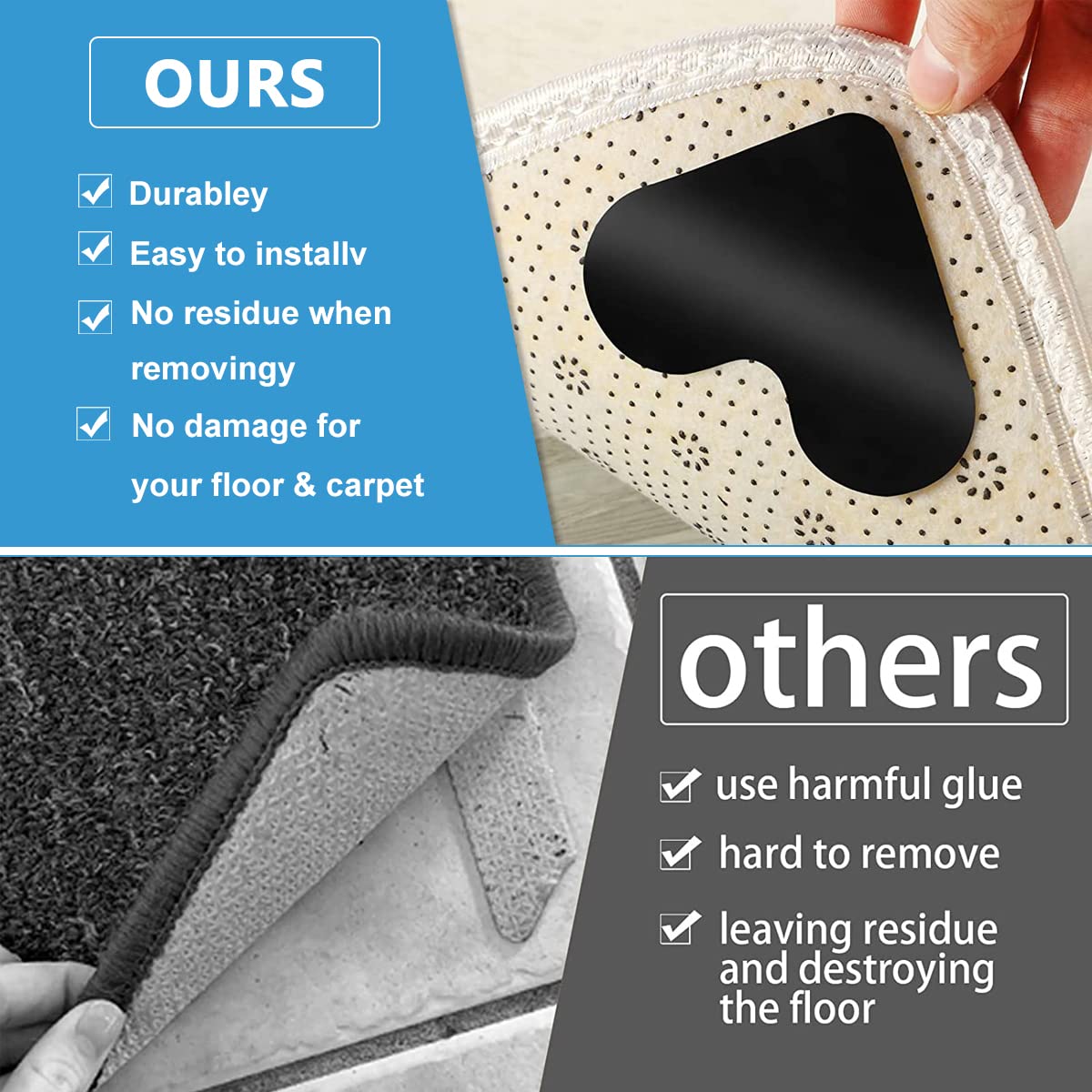 HASTHIP 12PCS Rug Corner Grippers, Double Sided Non Slip Reusable Rug Stopper, Washable Rug Tape for Hardwood Floors, Rug Gripper Stopper Rug Pad for Doormat, Carpet, Tapestry, Table Cloth, Heart
