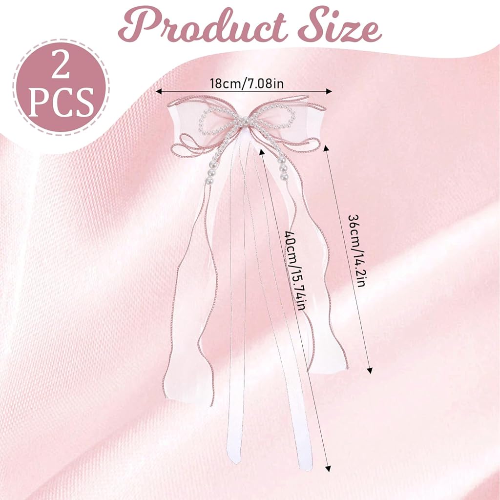 HASTHIP® 2 PCS Bow Curtain Tiebacks Elegant Pink Bow Butterfly Curtain Tiebacks with Pearls Sweet Bowknot Holdbacks for Stylish Home Bedroom Offices Dining Rooms Decoration - 31.5 in(80 cm)