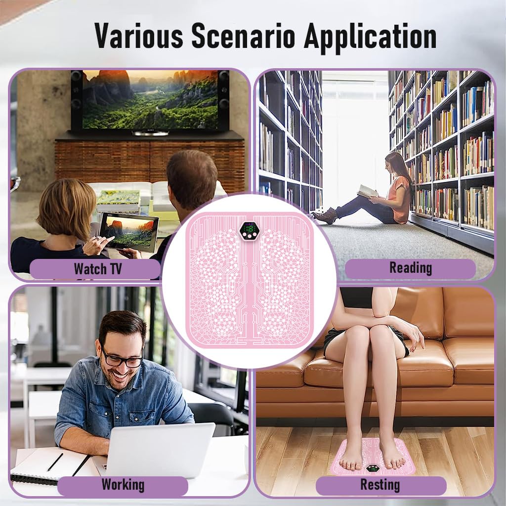 HANNEA Foot Massager for Pain Relief, EMS Foot Massage Pad, Electric Portable Wireless Rechargeable Massager Pad with 6 Modes, 19 Strength Levels (Pink)