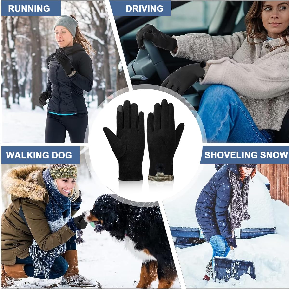 PALAY Winter Gloves for Women Warm Fleece Gloves for Girls, Winter Warm Thermal Fleece Lined Cycling Gloves Winter Outdoor Warm Gloves (Black, L)