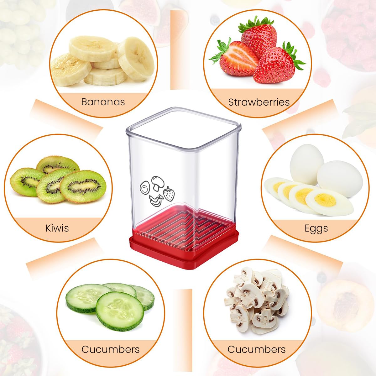 Supvox Fruit Slicer and Vegetable Fast Slicer, Stainless Steel Fruit Slicer Cup Egg Slicer, Stainless Steel Strawberry Cutter, Kitchen Portable Slicing Tool Vegetable Cutting Kitchen Gadget