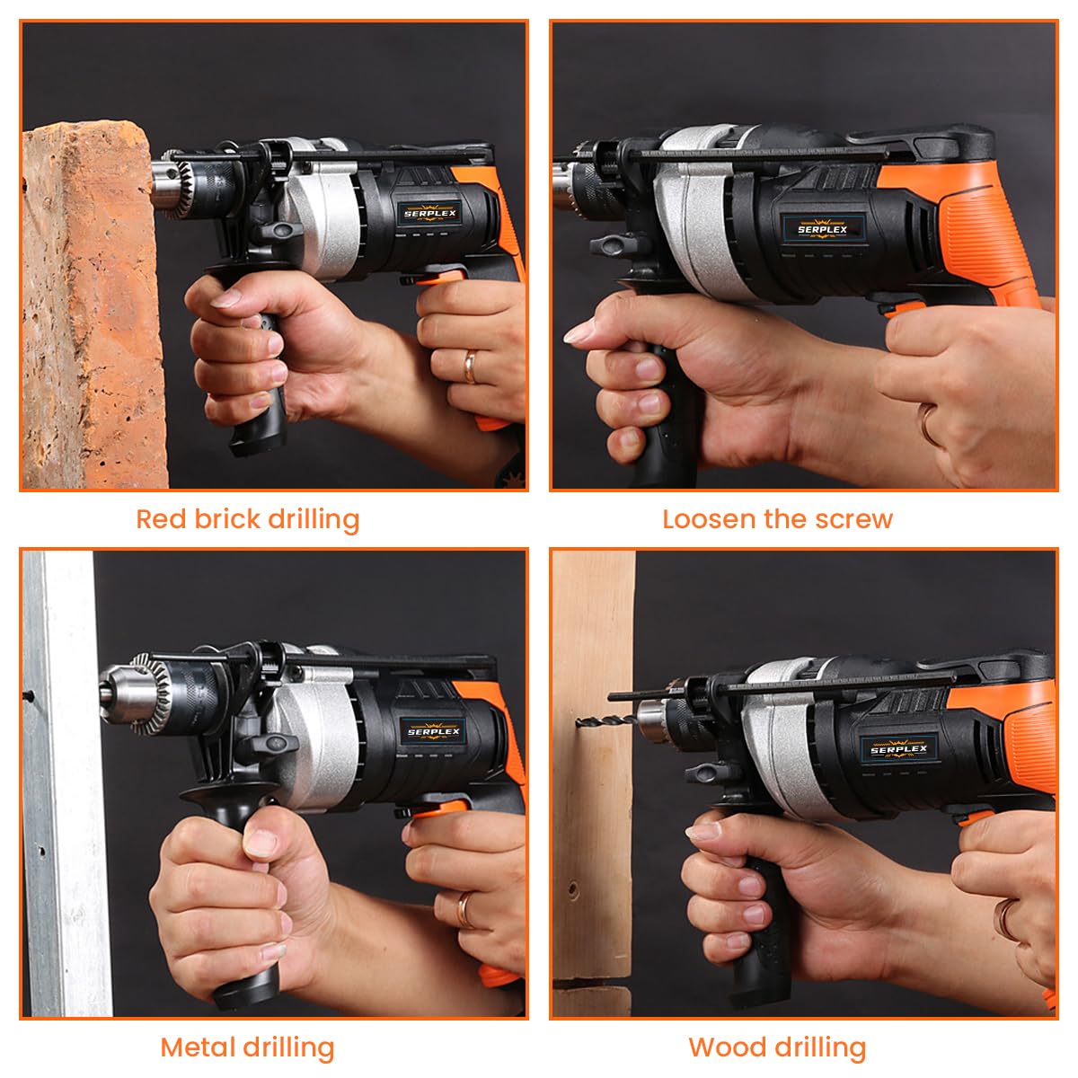 Serplex Drill Machine for Home Use 780W 30000 RPM 13 mm Variable Speed, Forward/Reverse Rotation Hammer Drill Machine, Aluminum Heat Dissipation Shell, Wire Length 2 M, for Home Improvement Projects