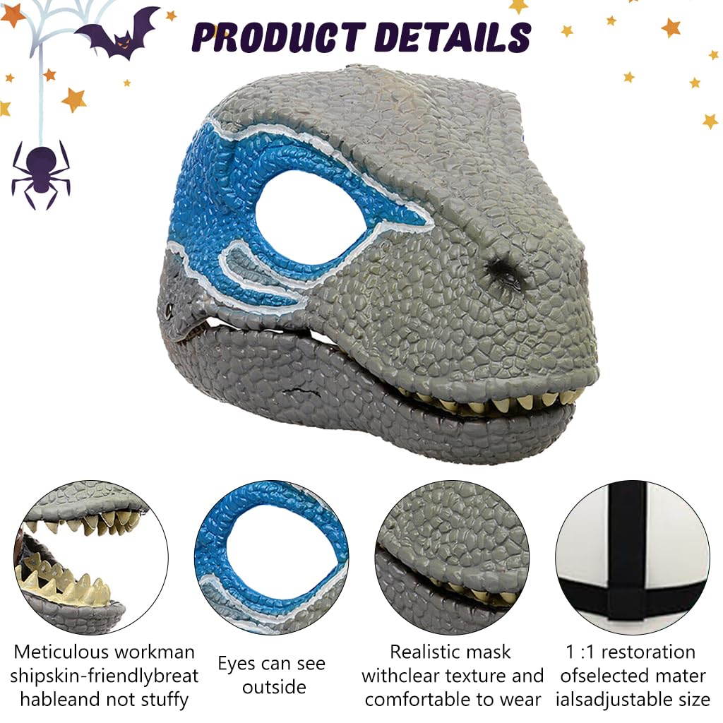 PATPAT Halloween Mask Kids Mask Dinosaur Mask Elastic Headband Dinosaur Head Mask with Moving Open Jaw Cosplay Mask Party Favor Role Play Game Prep Children's Gift