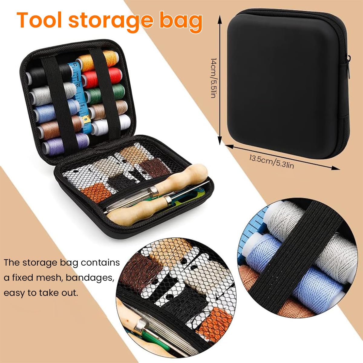 HASTHIP 59 Pcs Leather Sewing Kit, Leather Needles for Hand Sewing, Heavy Duty Sewing Upholstery Repair Kit Waxed Thread Large-Eye Stitching Needles for Carseat Backpack Carpet Boots Shoes Sofa