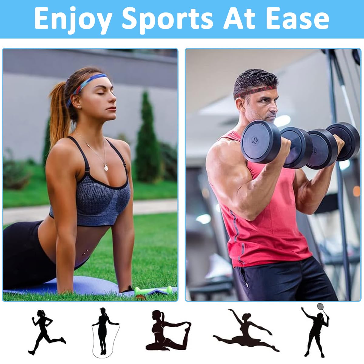 Proberos Sport Headbands Stretchy Slim Sweatbands for Men Women Non-slip Running Sweatbands Sport Headbands Yoga Headband Fashion Print Fitness Headbands for Running Gym Yoga