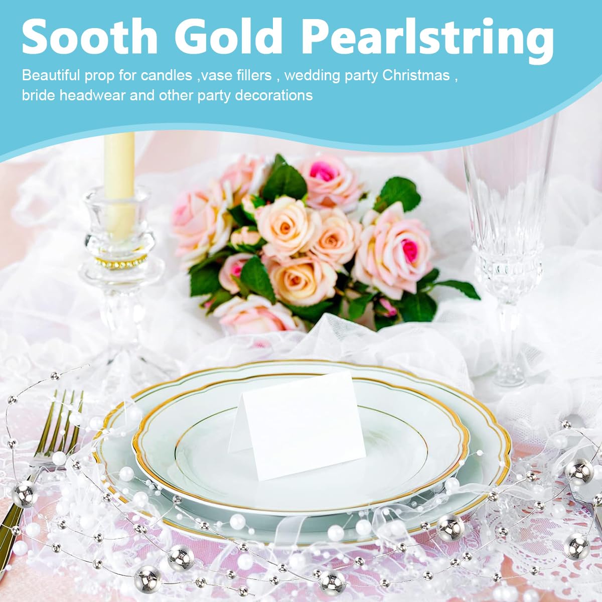 HASTHIP 25Pcs Pearl String for Floating Candles Centerpiece, Faux Pearl Beads Vase Filler for Wedding Table Décor, White