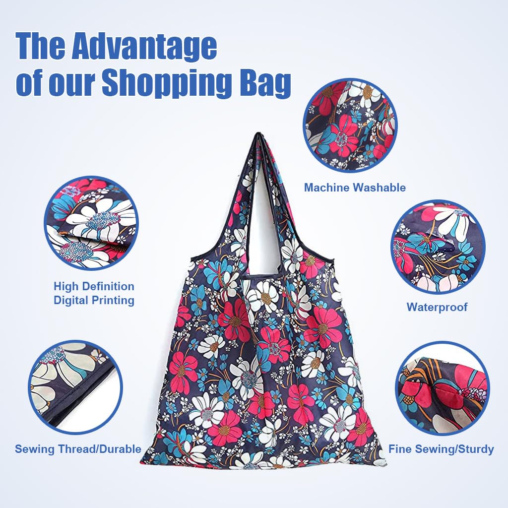 MAYCREATE 6PCS Reusable Grocery Bags, Polyester Shopping Bags for Groceries Multi Colors Reusable Bags Foldable Shopping Bag