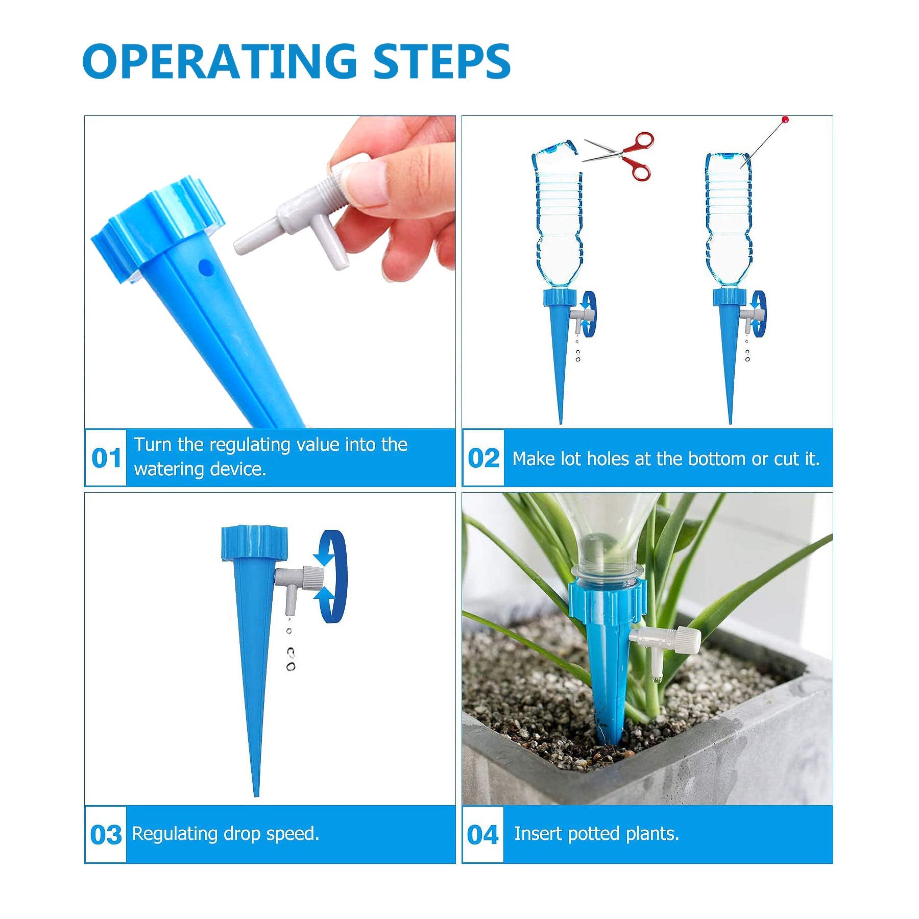 HASTHIP Plastic 24 Pcs Drip Irrigation Kit For Home Garden, Self-Watering Spikes For Plants, Automatic Plant Water Dropper