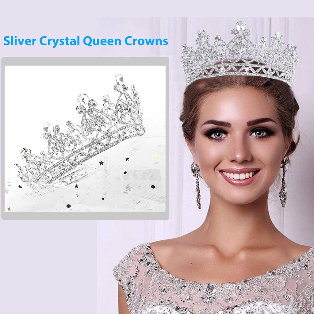GUSTAVE Sliver Crystal Queen Crowns and Tiaras for Girls Hair Accessories for Prom,Bridal Party & Christmas