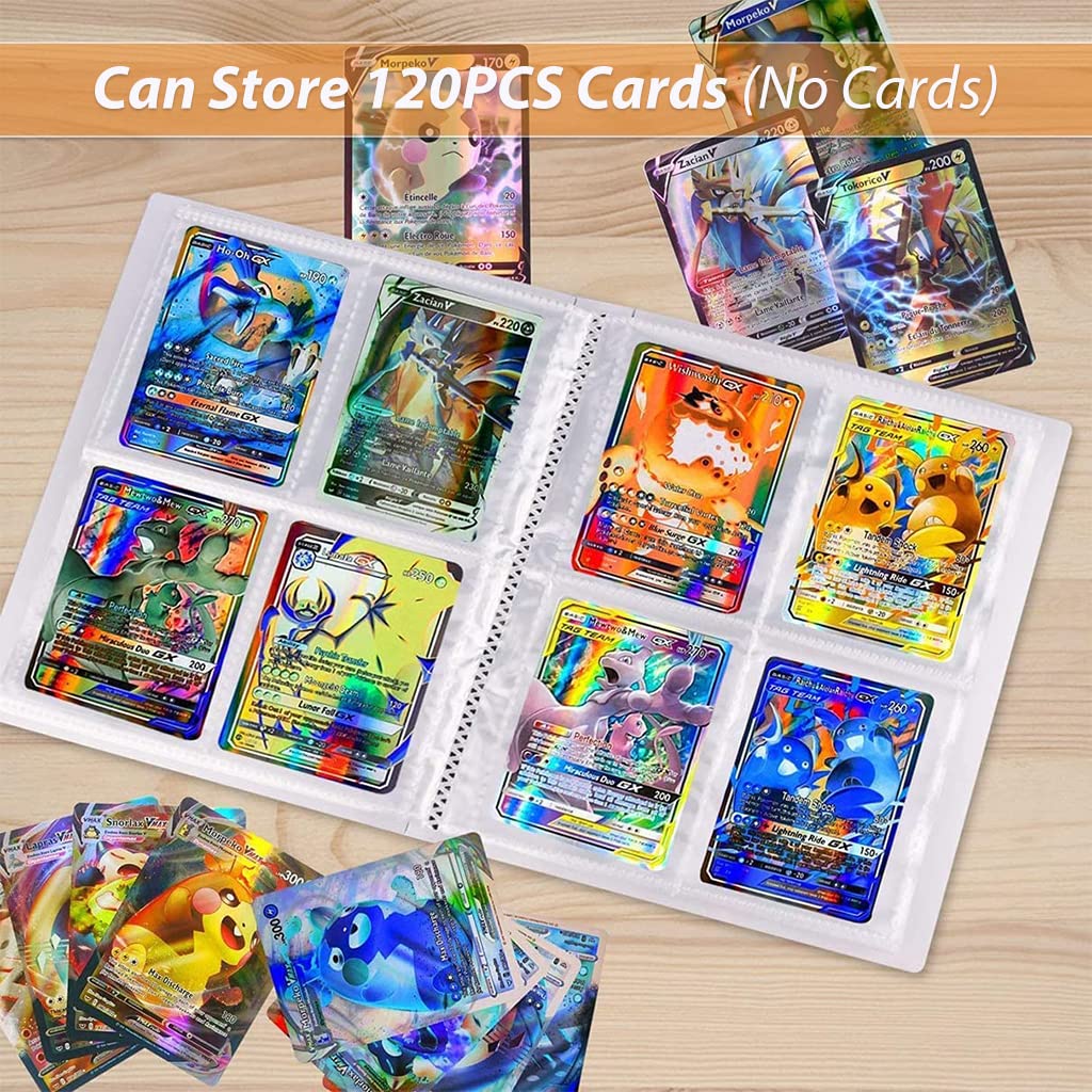 PATPAT Poke-mon Binder, Trading Cards Collector Album for 120 Poke-mon Cards Cartoon Laser Prints Bag Poke-mon Cards Binder Poke-mon Collection Cards Pack Bag Gift for Kids Boys Girls-Fire (No Cards)