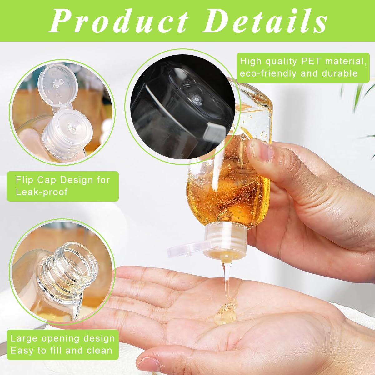 MAYCREATE 4pcs Travel Bottles for Toiletries, 100ml Plastic Shampoo Bottle Travel Toiletry Bottles Kit, Transparent Flip Cap Refill Squeeze Bottles, Leakproof Travel Containers for Shampoo, Lotion