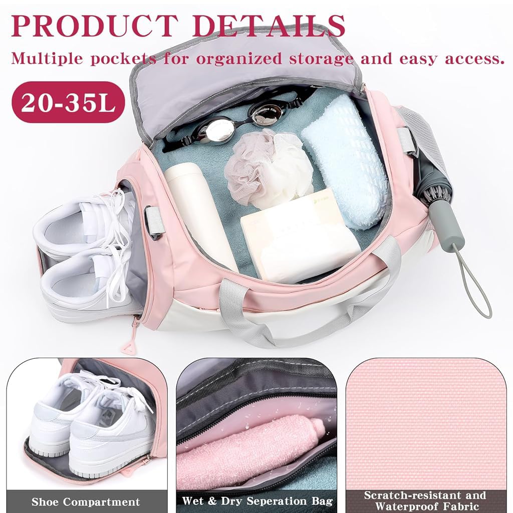 PALAY Women Gym Bag, Fitness Duffel Bag, Travel Bag Fitness Backpack, Travel Luggage Bag, Gym Bag with Shoe Compartment Waterproof Oxford Cloth Gym Bag with Reinforced Handle & Shoulder Strap