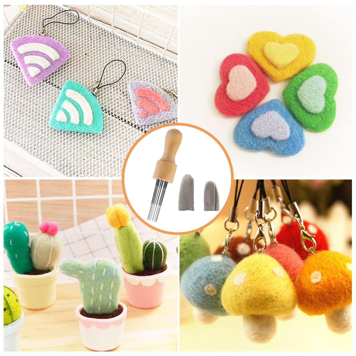 HASTHIP Wooden Felting Needles Tool 8 Needle Wool Felting Needles Tool with Finger Cot for Beginner Professional Felting Art Supplies for DIY Felting Craft Handicraft