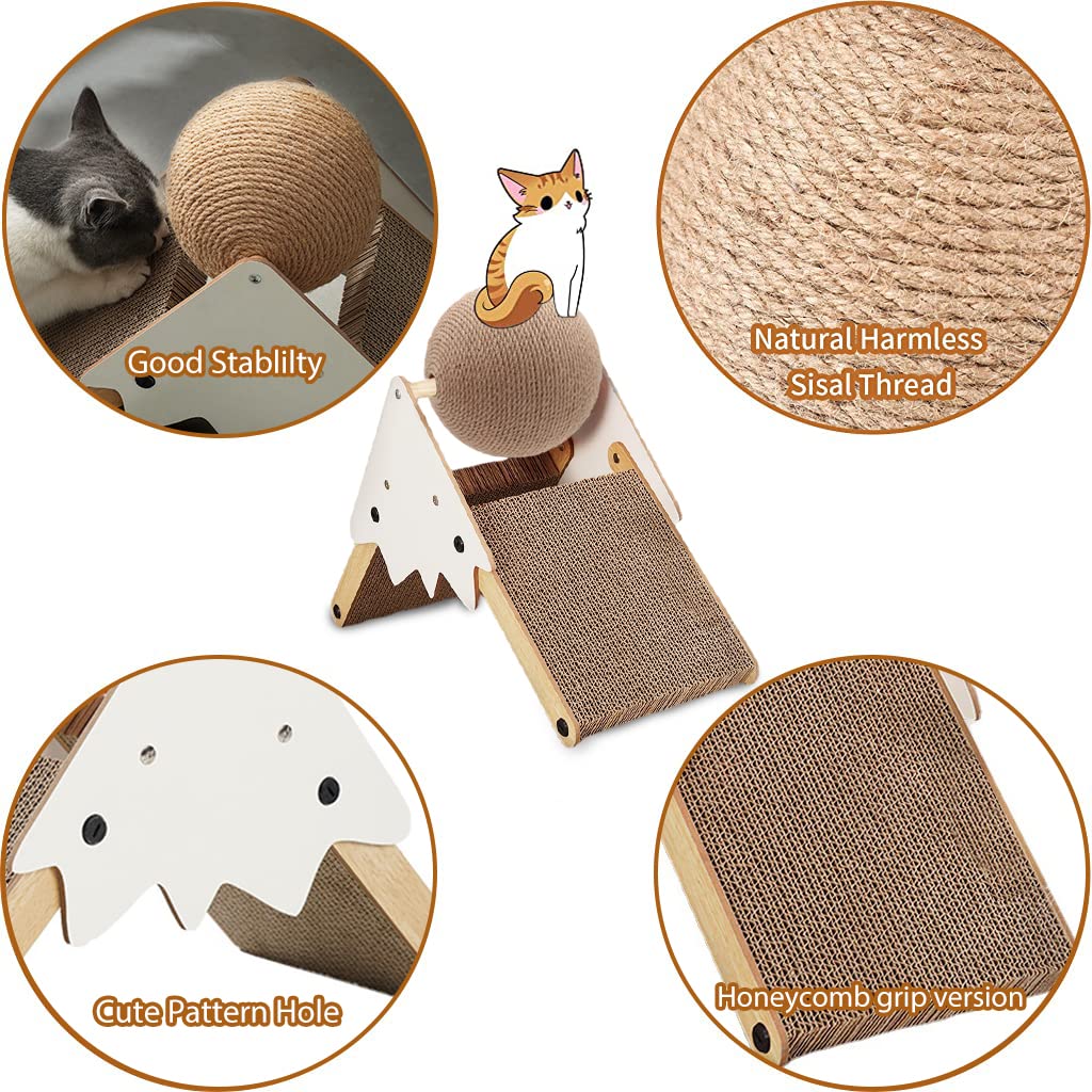 Qpets Cat Scratch Pad Cat Scratcher Toy Rack, Natural Sisal Ball Toy for Cat, Non-Slip Scratch Pad for Cats, Cat Ball Toy Scratcher for Indoor Cats and Kittens, No More Scratches on Sofa