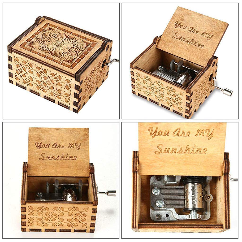 PATPAT Wood Music Box, Wooden Classic Music Box with Hand Crank Birthday Gifts for Girls Boys Diwali Gifts for Kids Friends Family -You are My Sunshine