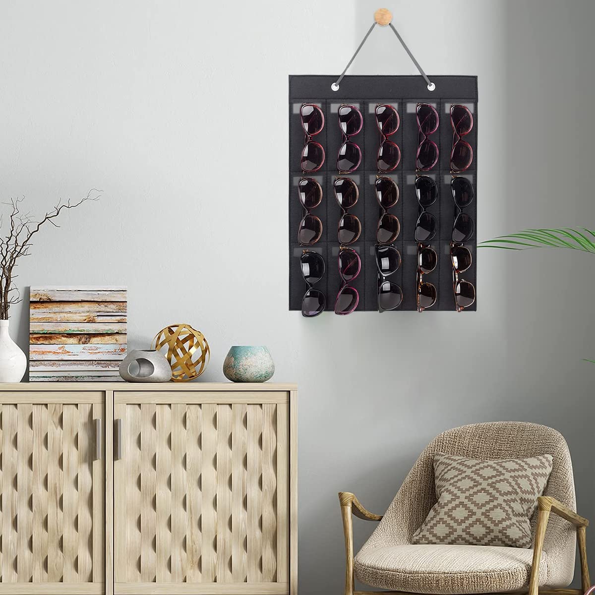 PALAY Sunglasses Organizer Box Wall Hanging Organizer for 15 Pair of Sunglass or Glasses, Hanging Eyeglasses Storage Holder, Sunglasses Case Displaying for Wardrobe(Without Sunglasses)