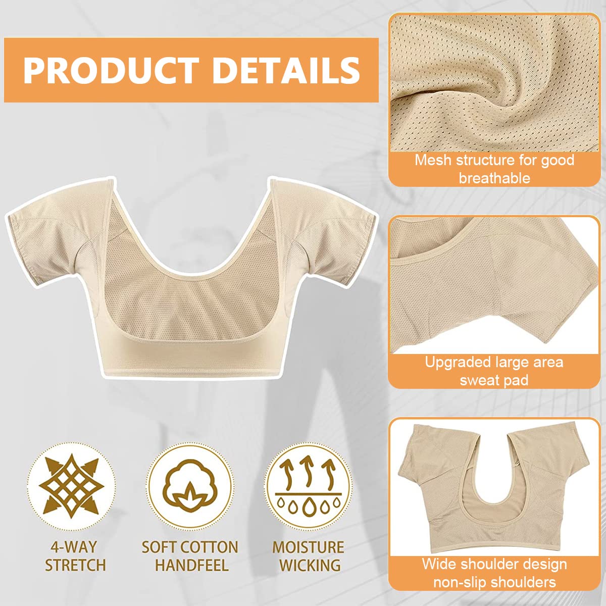 HANNEA Underarm Sweat Vest, Underarm Sweat Pad for Women Girls, Breathable Armpit Sweat Pads Washable Padded Sweat Guard Vest (Size M, Suit for 45-60kg)
