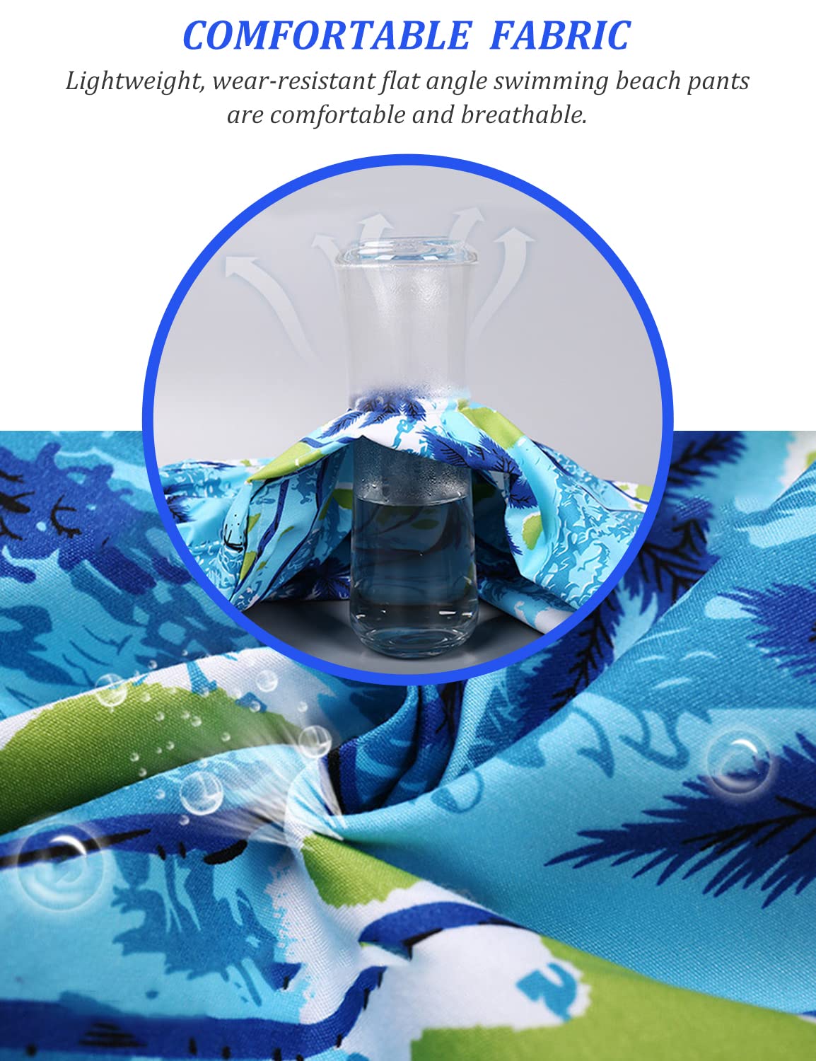 GUSTAVE Swimming Trunk for Men Beach Board Shorts Swimwear, Quick Dry Bathing Suits Holiday Shorts, Coconut Tree Print Men's Swim Trunks - Elastic Drawstring Closure Blue