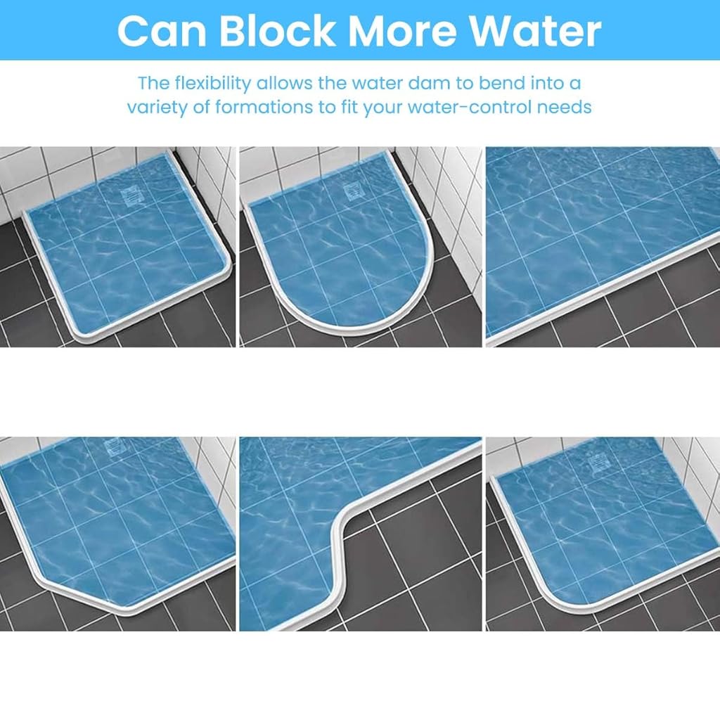 HASTHIP® 39 Inches Shower Threshold Bathroom Water Dam, ater Stopper for Bathroom Kitchen Slab Corner Threshold Water Dam Barrier Silicone Strip for Shower Floor Tiles, White