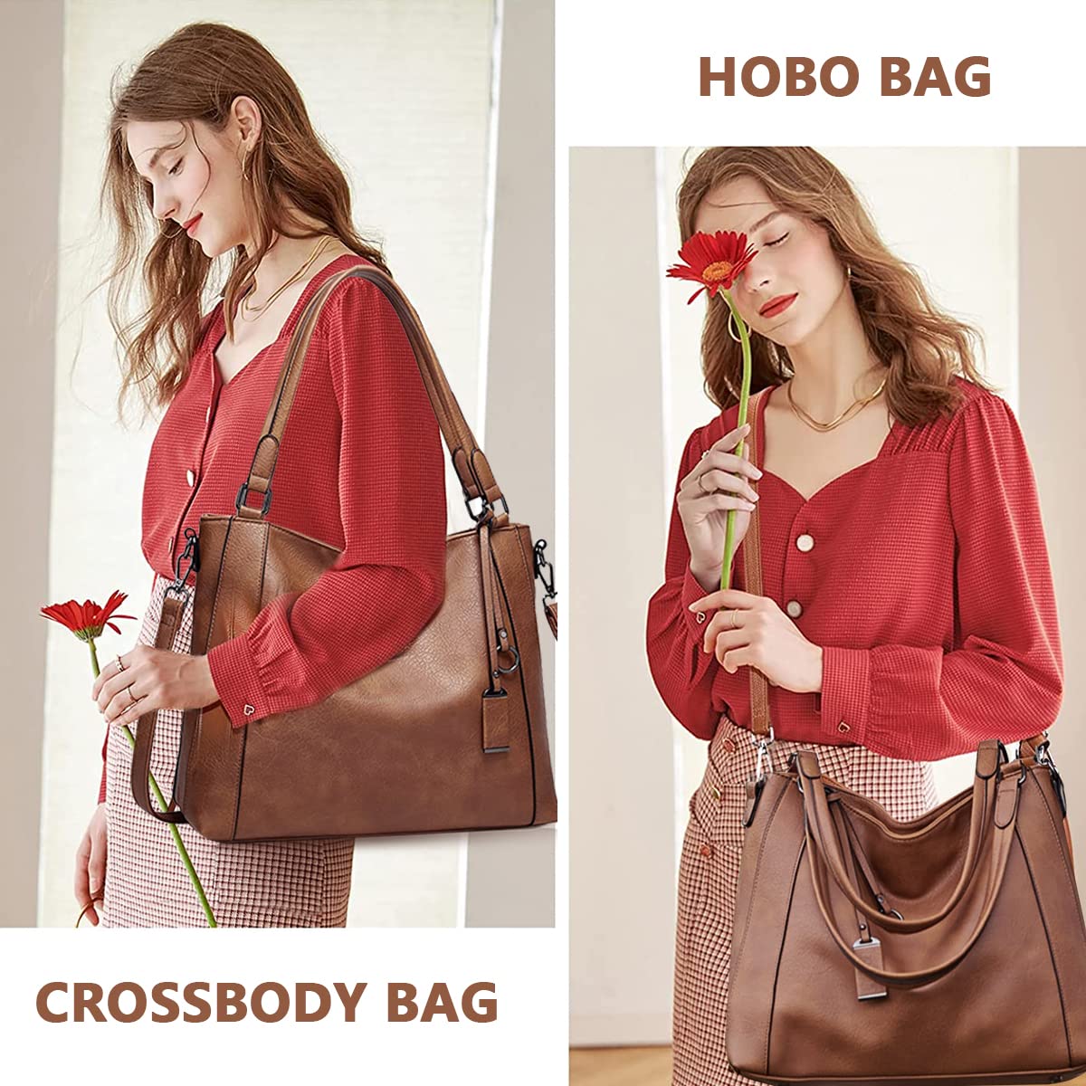 PALAY Women Tote Bag For Women Big Size Pu Leather Shoulder Handbag For Lady Large Capacity Bags With Strap Tote Bag Classic Crossbody Bags For Women, Brown