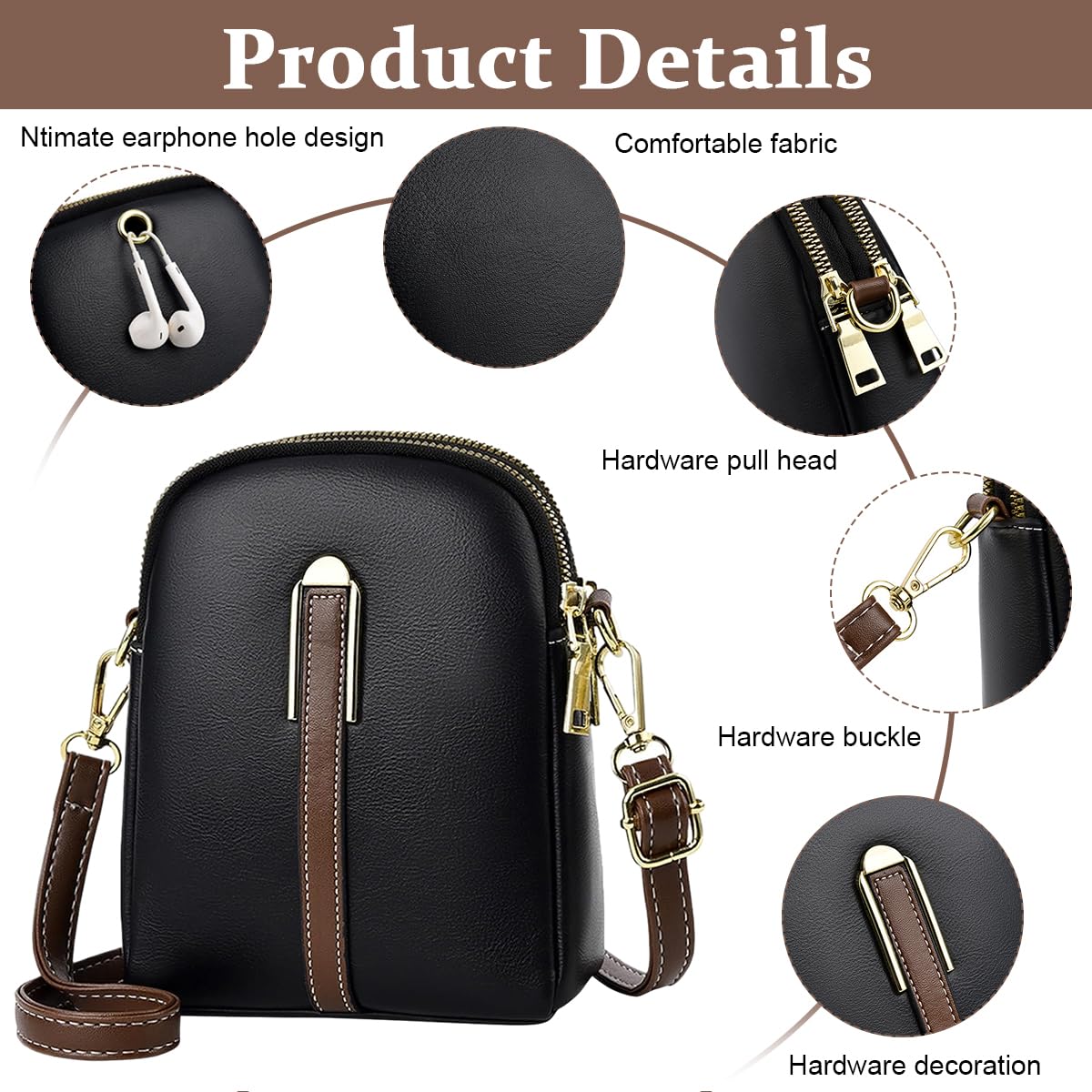PALAY Sling Bag Stylish PU Women Crossbody Phone Bag Double Layer Daily Casual Shoulder Bag with Detachable Belt & Zipper Pouch Gift for Women